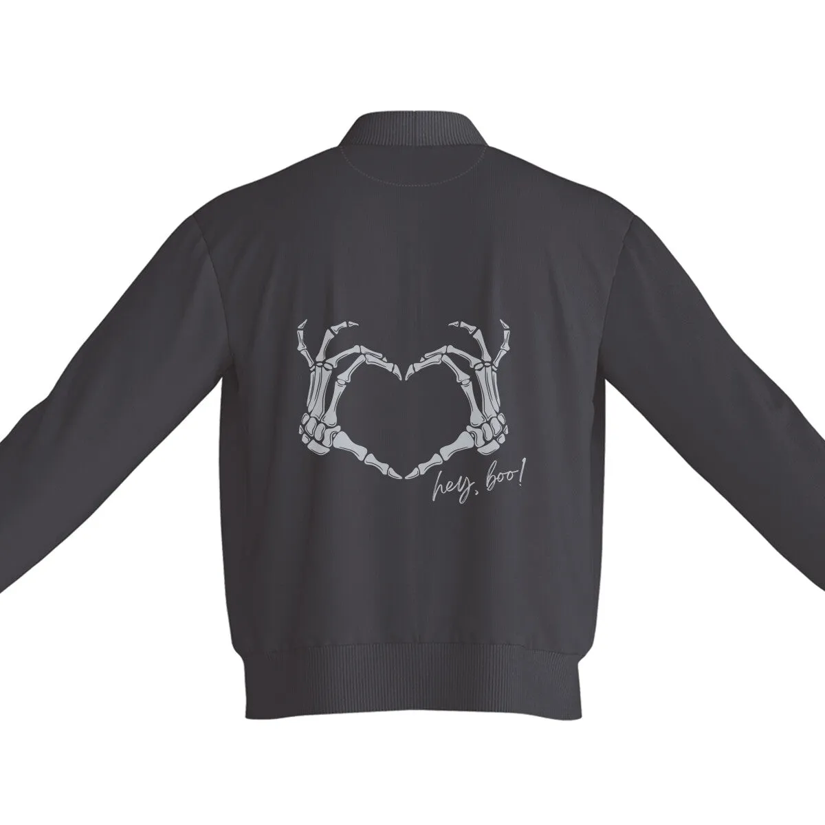 Unisex Hey Boo Bomber Jacket Black 320 GSM Premium cotton | Dripsquadx